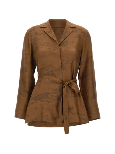 Max Mara Abituro Landscape-print V-neck Shirt In Multi