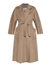 Max Mara Textured Fabric Coat Belted Waist In Nude