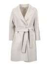 Max Mara Virgin Wool Belted Coat In White