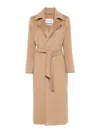 Max Mara Bingo Belted Long-sleeved Coat In Camel