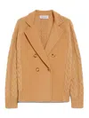 Max Mara Double-breasted Jacket With Textured Knit In Camel