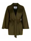 Max Mara Verna Camel Coat With Moss Green Belt In Green