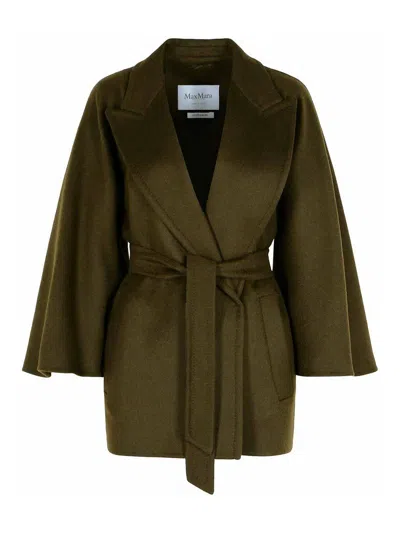 Max Mara Verna Camel Coat With Moss Green Belt