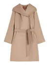 Max Mara Studio Double-drap Virgin Wool Belted Jacket With Side Welt Pockets In Brown