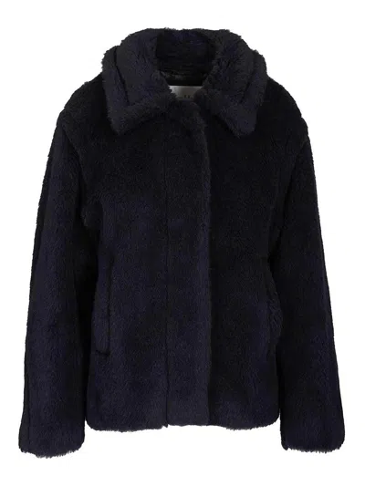 Max Mara Fuggito Short Teddy Single Breast Coat In Blue