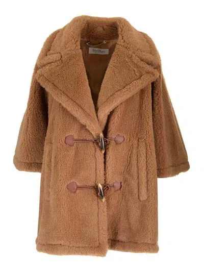 Max Mara Teddy Fabric Cape In Brown