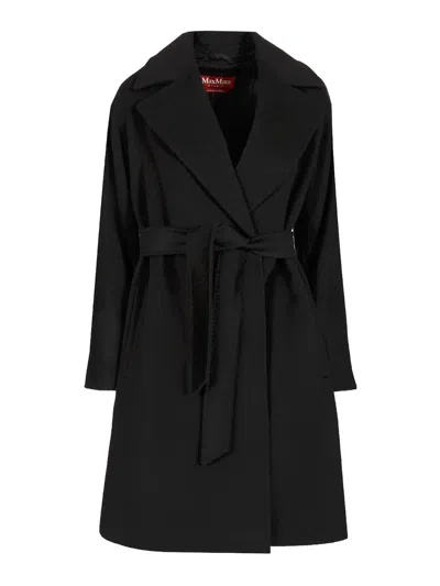 Max Mara Wool Dressing Gown Coat In Black