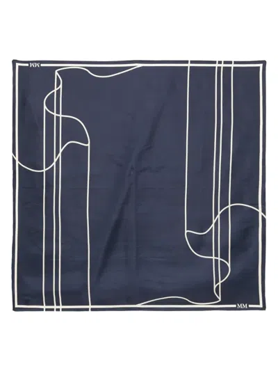 Max Mara Abstract-line Silk Scarf In Blue