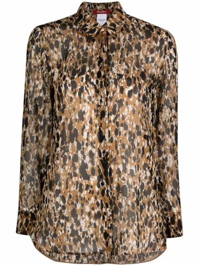 Max Mara Abstract-print Silk Shirt In Brown