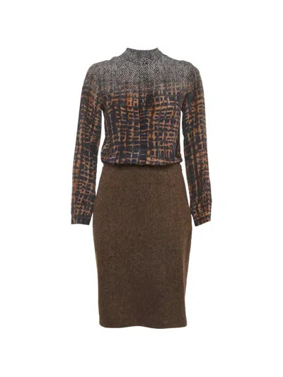 Pre-owned Max Mara Abstract-print Tweed Dress In Brown