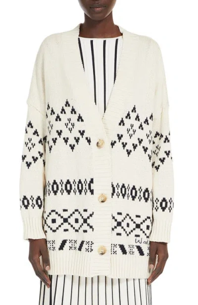 Max Mara Acacia Fair Isle Longline Cardigan In Black/ivory