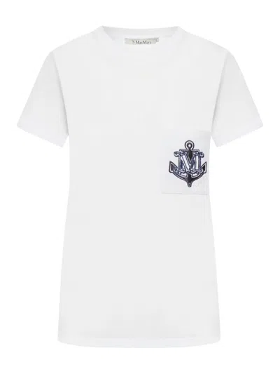 Max Mara Acacia Anchor Crystal Embellished Logo Cotton Graphic T-shirt In White