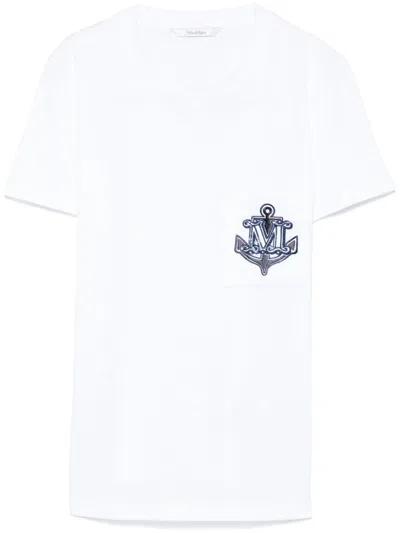 Max Mara Acacia Anchor Crystal Embellished Logo Cotton Graphic T-shirt In White