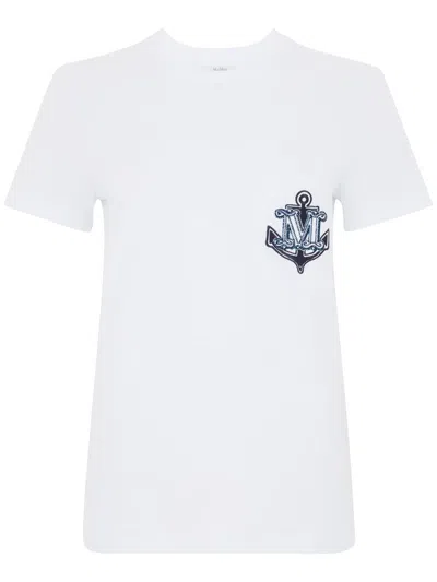 MAX MARA ACACIA WHITE COTTON T-SHIRT WITH EMBROIDERED ANCHOR