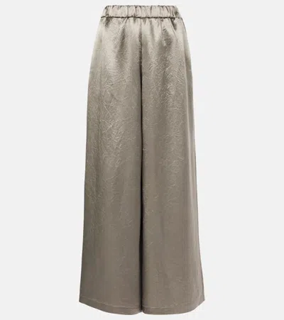 Max Mara Accanto Satin Wide-leg Pants In Grey