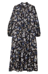 Max Mara Silk Printed Midi Dress In Black/white