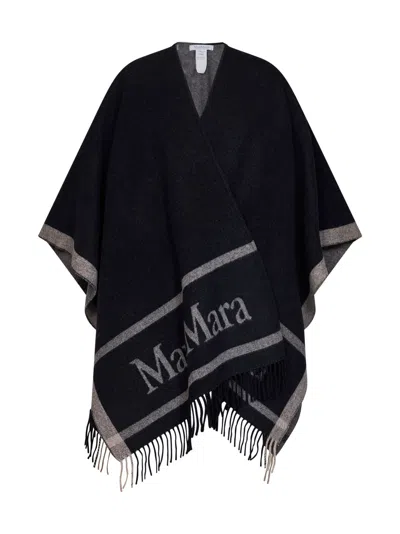 Max Mara Accessori Blue Jacquard Wool Hilde Poncho