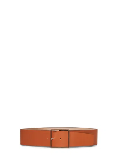 Max Mara Accessori Tan Calf Leather Mxaginnico Wide Belt In Metallic