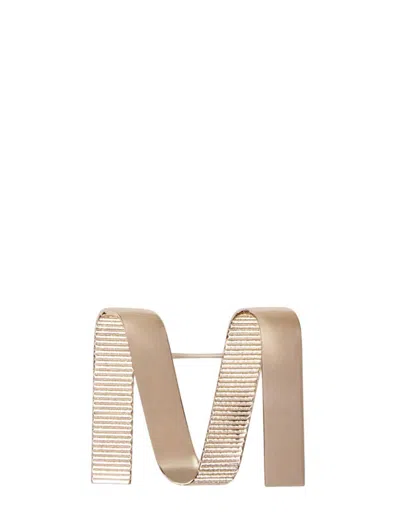 Max Mara Metal M Brooch In Neutral