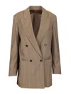 Max Mara Acciaio Double Breasted Oversized Pinstripe Blazer Jackets Brown In Brown