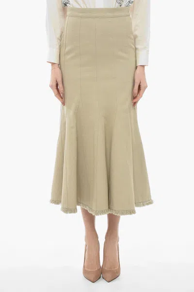 Max Mara Pleated High-rise Cotton Midi Skirt In Beige
