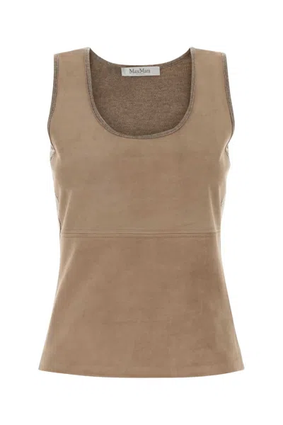 Max Mara Accordo Suede And Knit Tank Top In Beige O Tan
