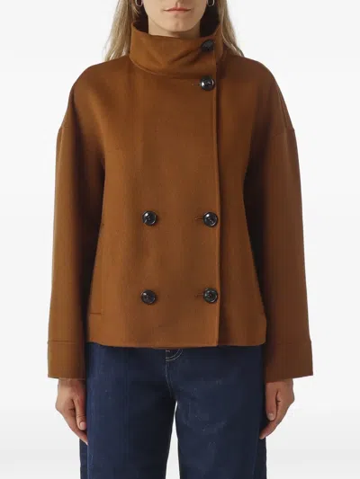 Max Mara Aceri Double-breasted High-neck Coat In Brown