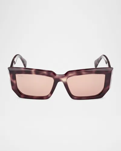 Max Mara Acetate Rectangle Sunglasses In Camel Spotted Havana/brown
