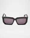 Max Mara Acetate Rectangle Sunglasses In Shiny Black/smoke Lenses