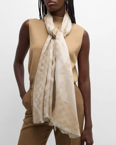 Max Mara Acinoso Monogram Silk-wool Stole In Neutral