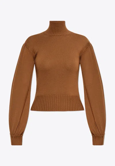 Max Mara Womens Tobacco Acume High-neck Wool Jumper