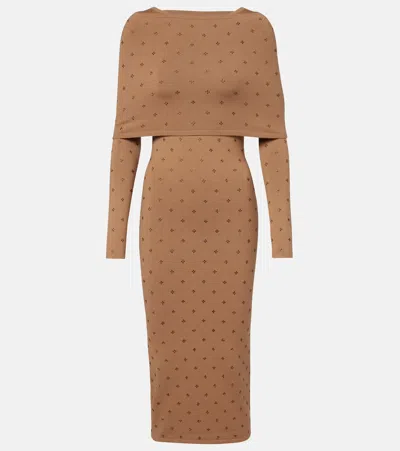 Max Mara Adatti Embellished Wool-blend Midi Dress In Brown