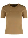 Max Mara Adelio Embossed-logo Short-sleeve T-shirt In Brown