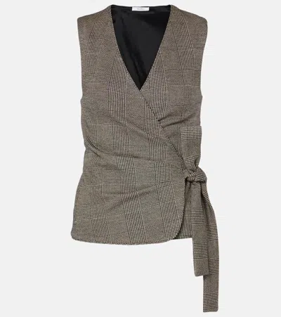 Max Mara Adige Houndstooth Wool-blend Wrap Top In Black