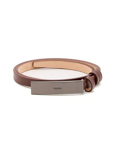 Max Mara Adjustable Brown Leather Belt With Logo Buckle