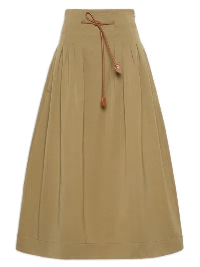 Max Mara Adjustable Drawstring Waist Cotton Skirt In Verde