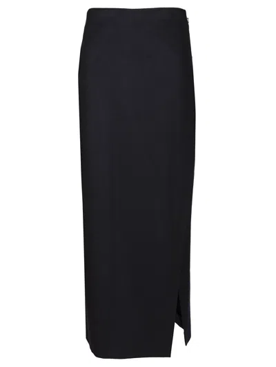 Max Mara Adorato Drap Wool Straight Skirt With Lateral Split Skirts Blue In Animal Print