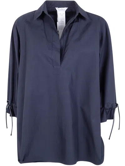 Max Mara "adorini" Cotton Popeline Oversized Shirt In Blue