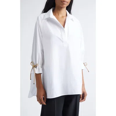 Max Mara Tie-detailed Cotton-poplin Blouse In White