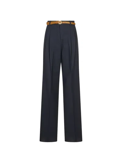 Max Mara Adunco Belted Cotton Trousers In Blue