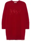 Max Mara Wool-cashmere Embellished Mini Dress In Red