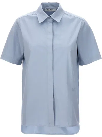 Max Mara Curved Collar Shirt With Pleated Back In Blue