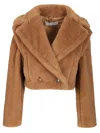 Max Mara Adv - Santos Cropped Teddy Camel Silk Detachable Vest Coats Beige In Brown
