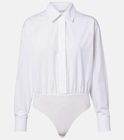 Max Mara Fitted Waist Long Sleeve Top With Collar In White