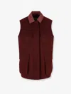 Max Mara Sleeveless Jacket With Leather Collar And Pockets In Brown