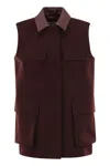Max Mara Sleeveless Jacket With Leather Collar And Pockets In Burgundy