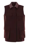 Max Mara Sleeveless Jacket With Leather Collar And Pockets In Burgundy