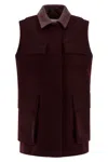 Max Mara Sleeveless Jacket With Leather Collar And Pockets In Burgundy