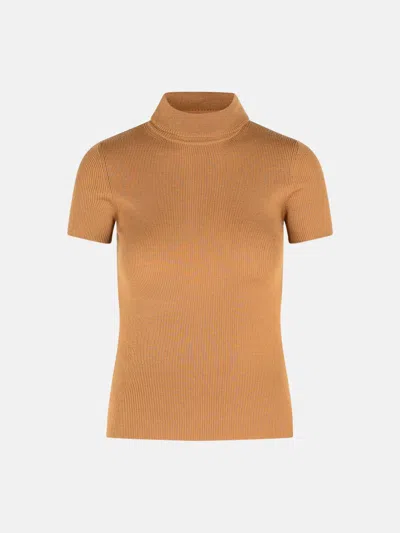 Max Mara Knitwear Turtleneck Sweater Short Sleeves In Neutral