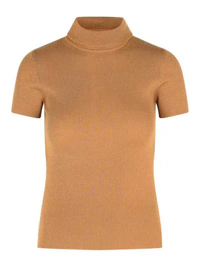 Max Mara Afa 1234 Camel Wool Yarn Turtleneck Sweater In Neutral